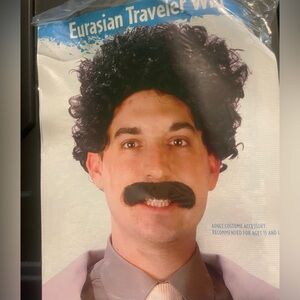 🔴 3/$12 Eurasian Traveler Men’s Black Wig and Mustache Costume Set! NEW!